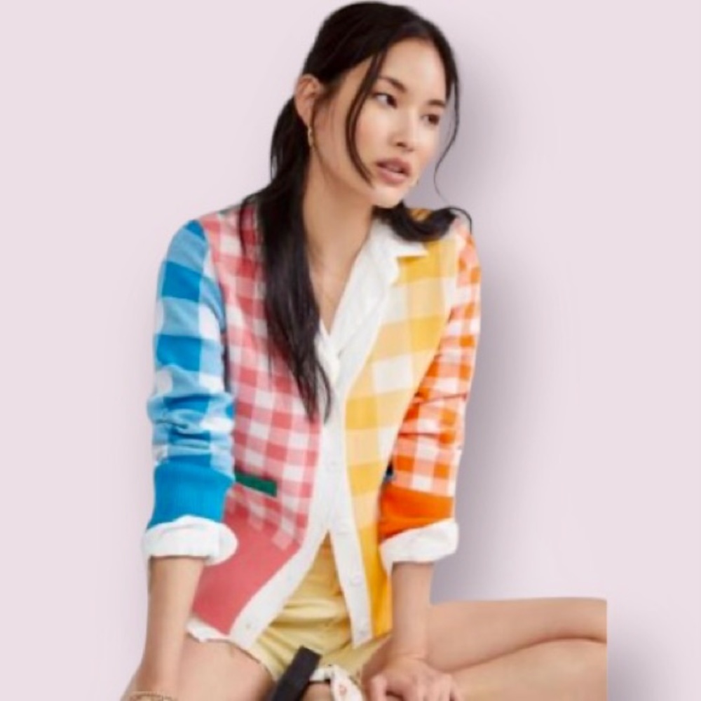 English Factory Gingham Check Cardigan